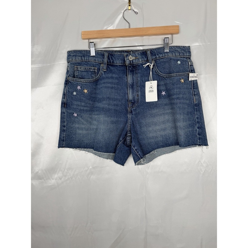Lucky Brand 90s Midi Denim Shorts Women's 12 31 Raw‎ Hem Embroidered NWT